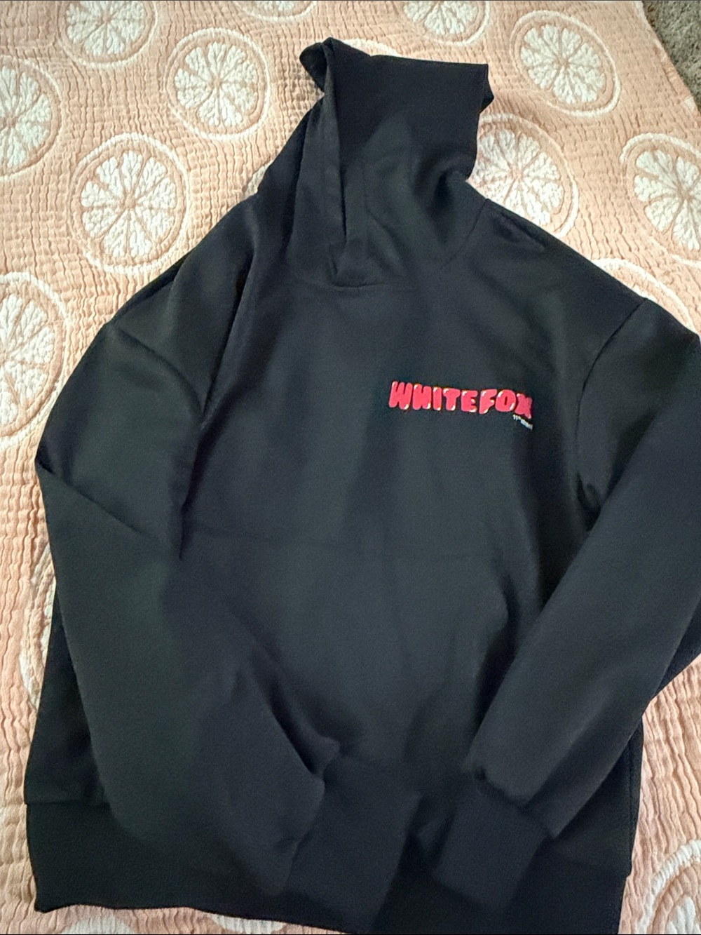 SHEIN Black Hoodie with Red Whitefox Chest Logo
